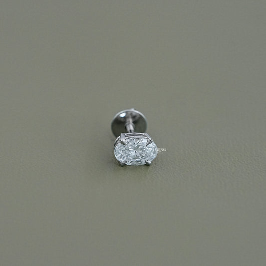 Oval Cut Diamond Screw Back Earrings Men's Stud