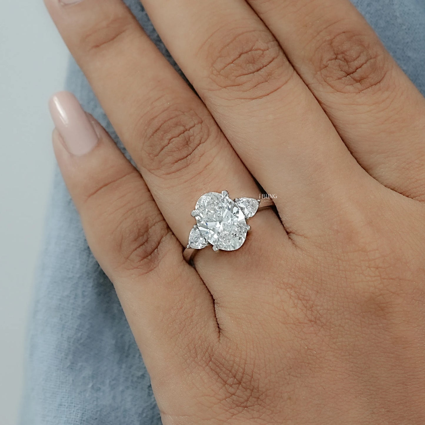 Three Stone Oval Diamond Engagement Ring Solitaire Ring