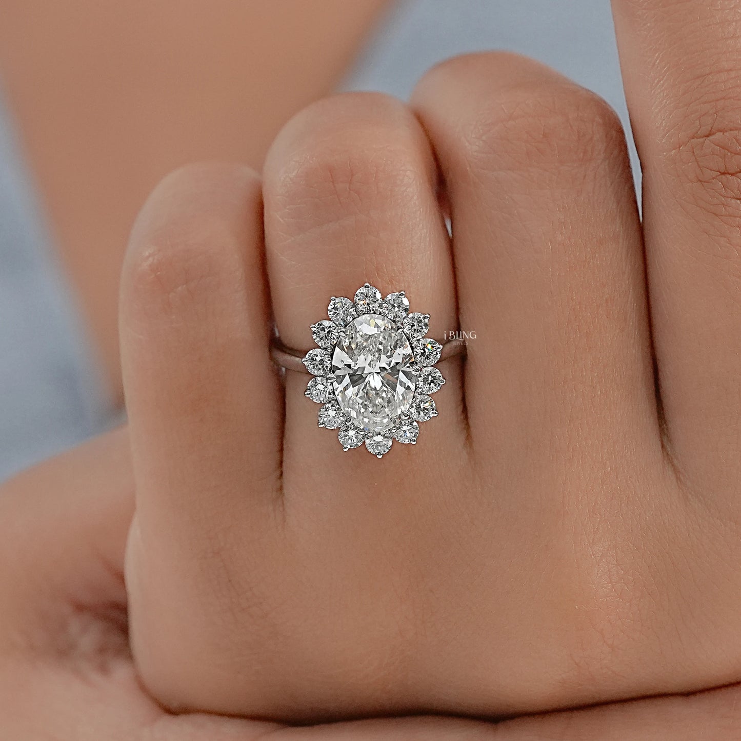 Oval Diamond Halo Solitaire Engagement Ring Solitaire Ring