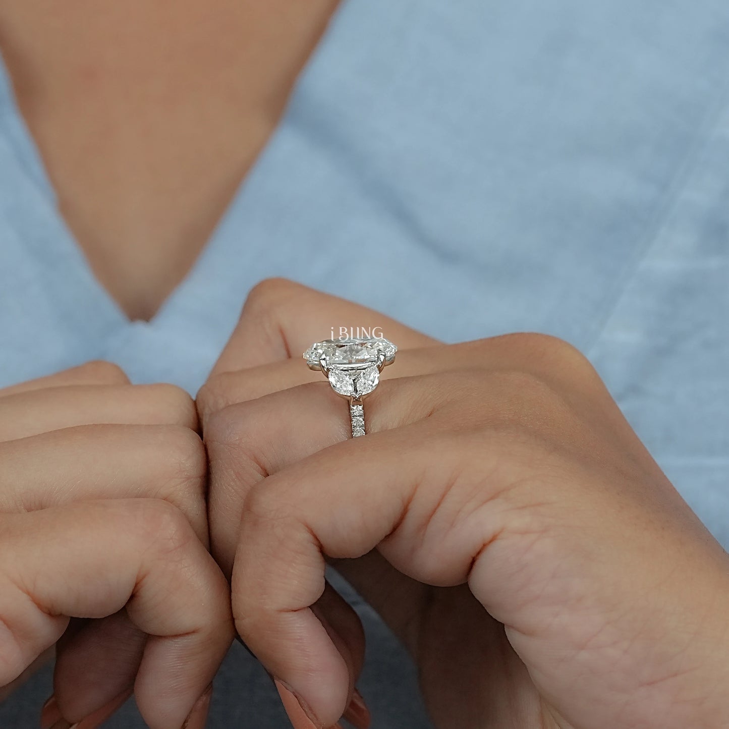 Oval Cut Diamond Solitaire Cluster Engagement Ring Solitaire Accent Ring