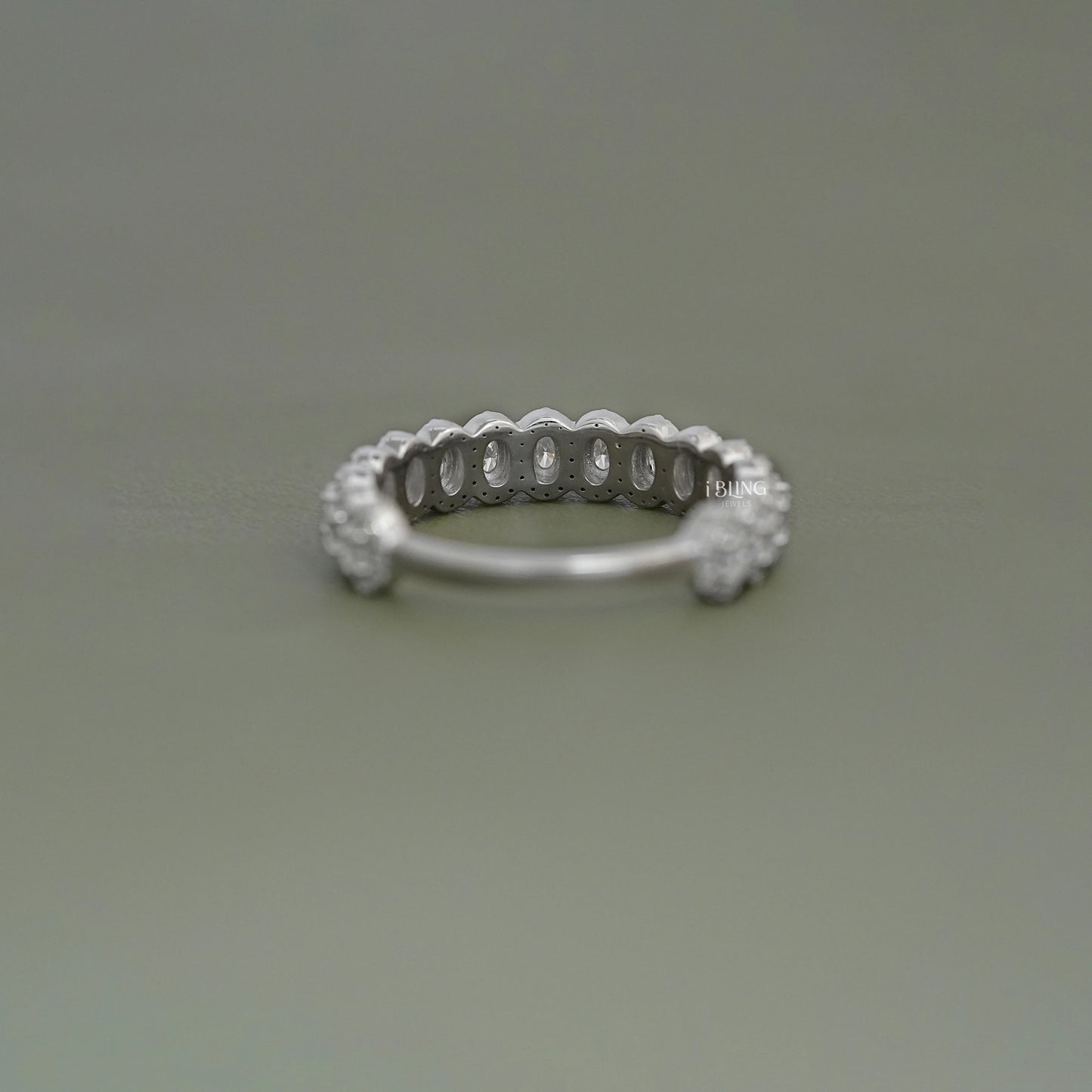 Oval Cut Lab Grown Diamond Halo Half Eternity Wedding Band