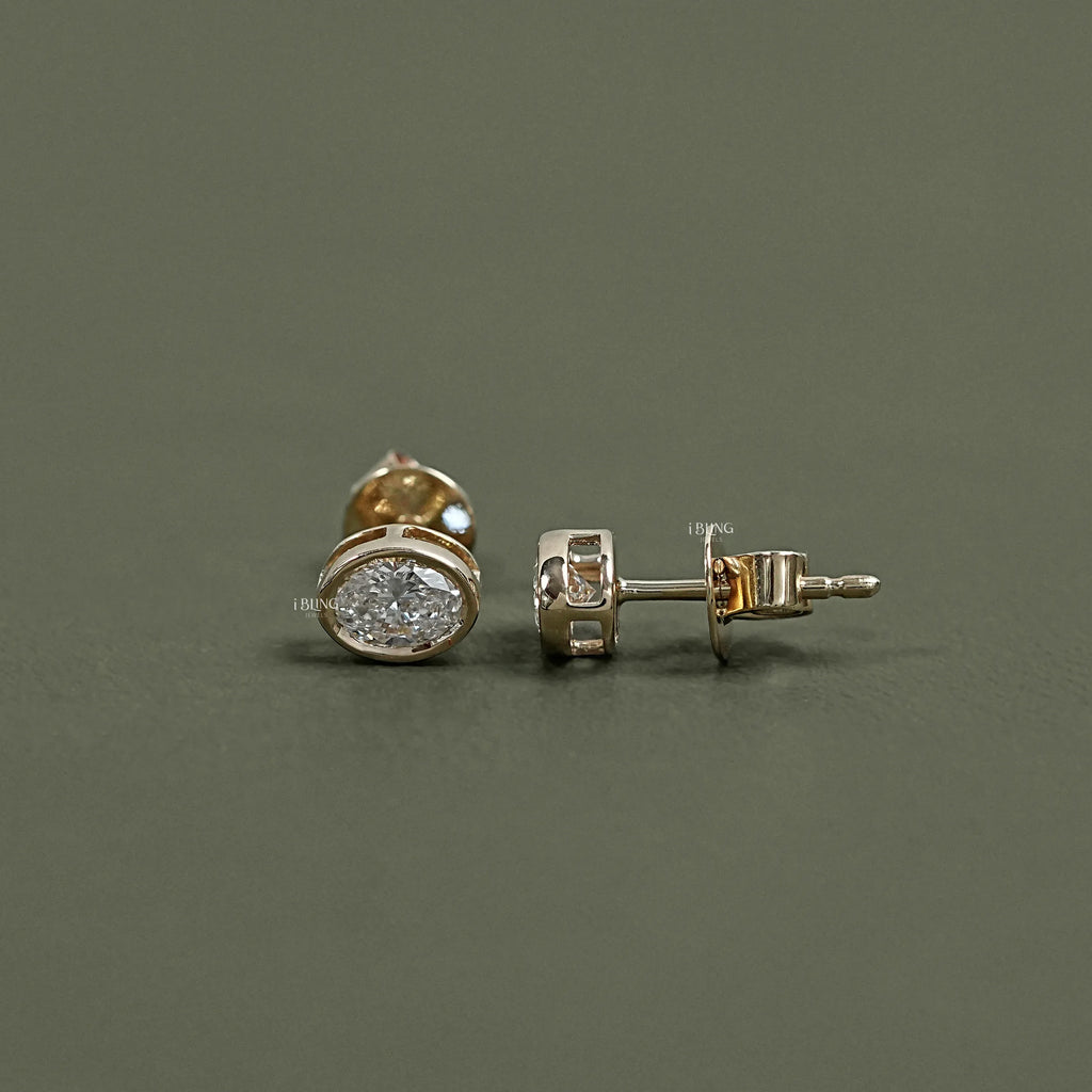 Oval Cut Lab Diamond Bezel Set Stud Earrings