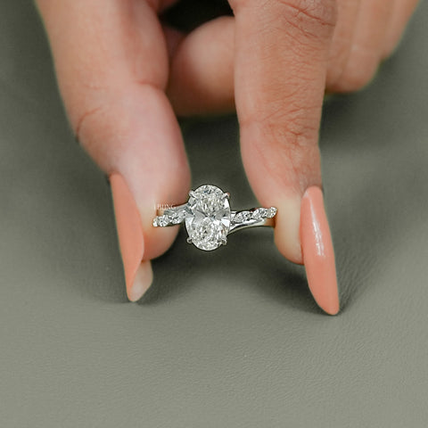 Oval Cut Diamond Solitaire Accent Engagement Ring