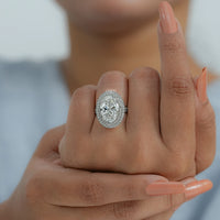 Oval Cut Double Halo Accent Diamond Ring