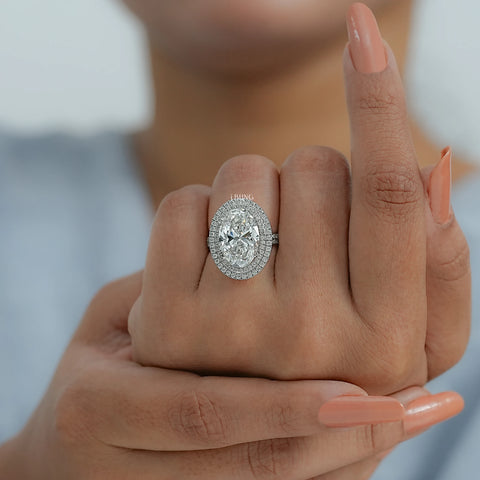 Oval Cut Double Halo Accent Diamond Ring