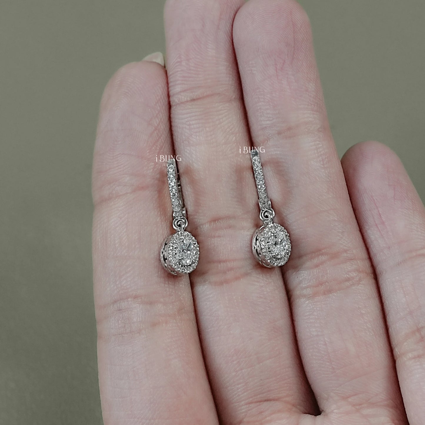Oval Lab Grown Diamond Halo Drop Earrings
