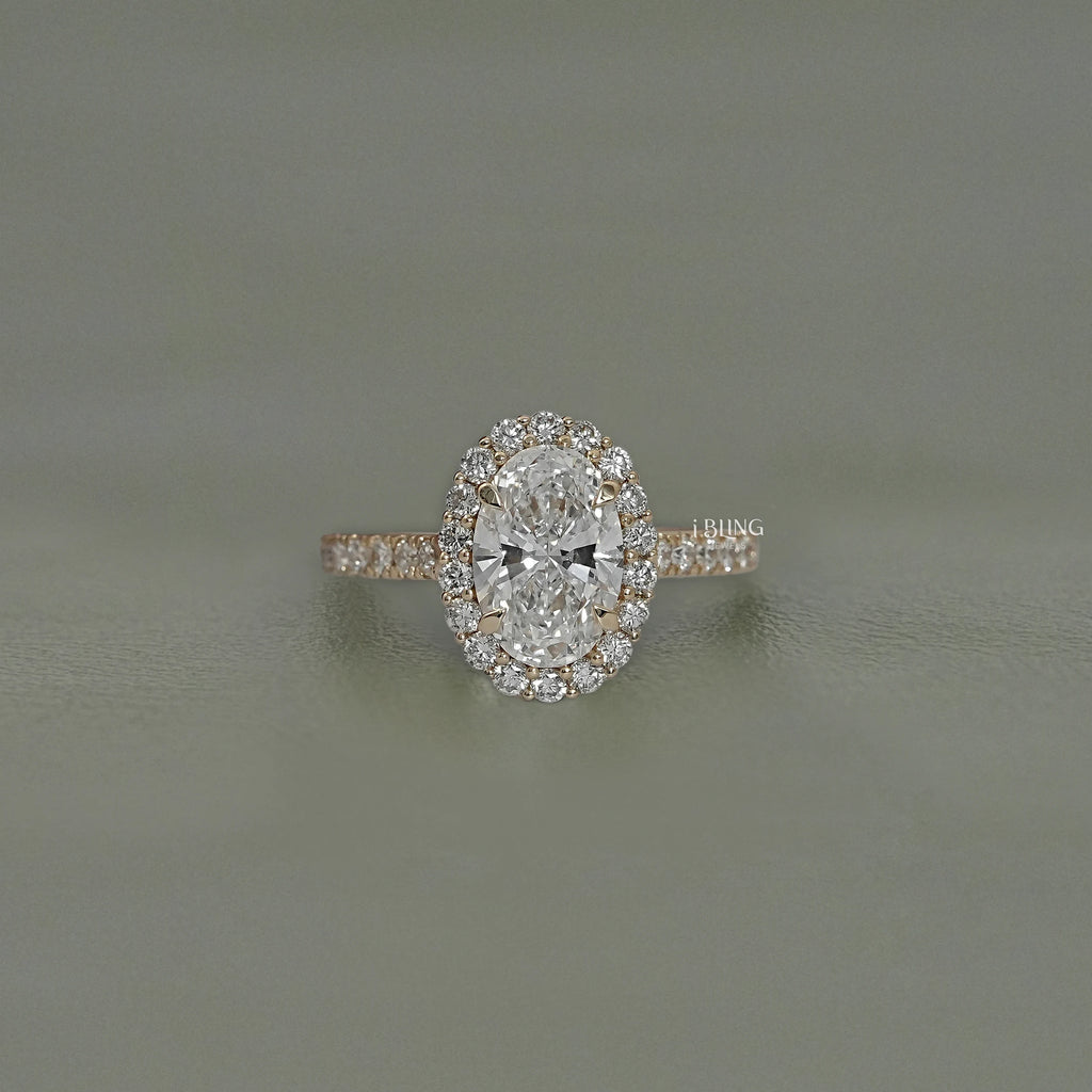Oval Cut Lab Diamond Halo Accent Engagement Ring