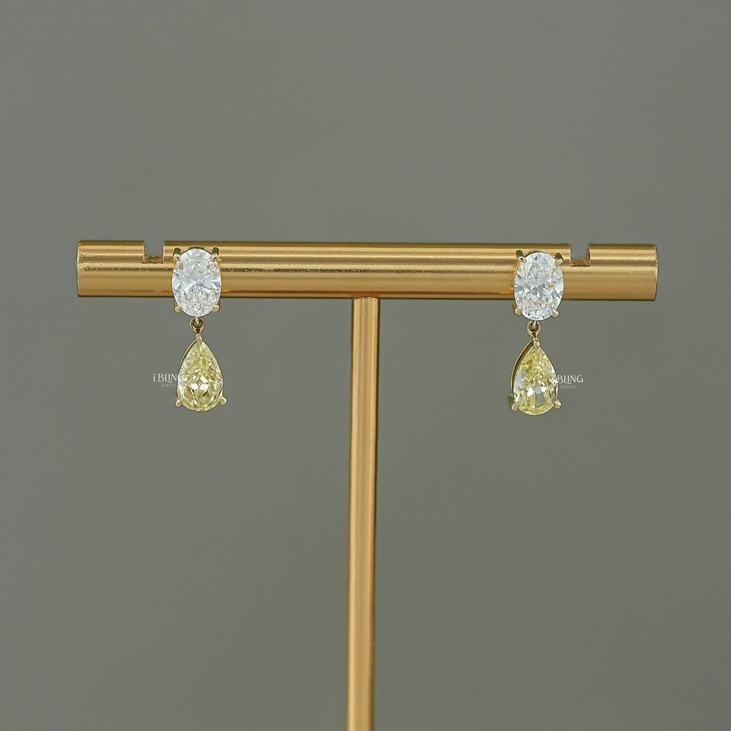 Oval Lab Diamond & Pear Yellow Diamond Dangle Drop Earrings Dangle & Drops