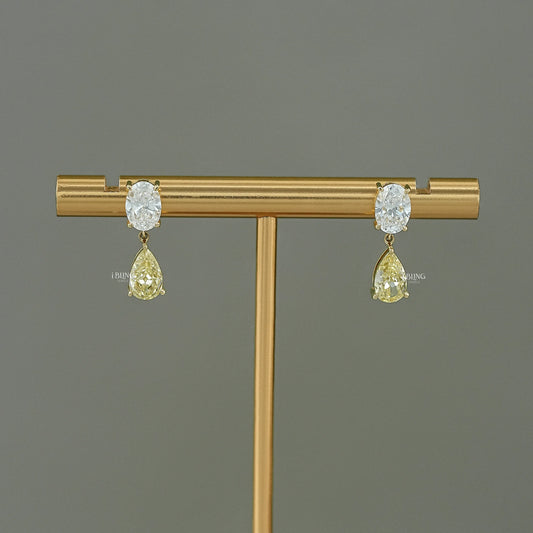 Oval Lab Diamond & Pear Yellow Diamond Dangle Drop Earrings Dangle & Drops