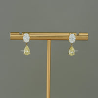 Oval Lab Diamond & Pear Yellow Diamond Dangle Drop Earrings