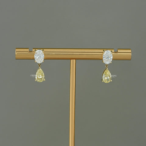 Oval Lab Diamond & Pear Yellow Diamond Dangle Drop Earrings