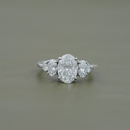 iBling Jewels Trillion Lab Grown Diamond Engagement Ring with Oval Five Stone design for wedding gift