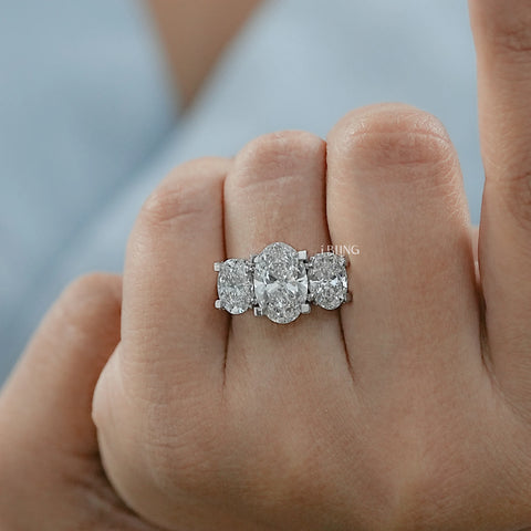 Three Stone Oval Cut Lab Diamond Engagement Ring