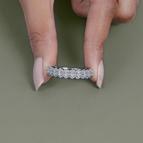 Oval Cut Lab Grown Diamond Halo Half Eternity Wedding Band