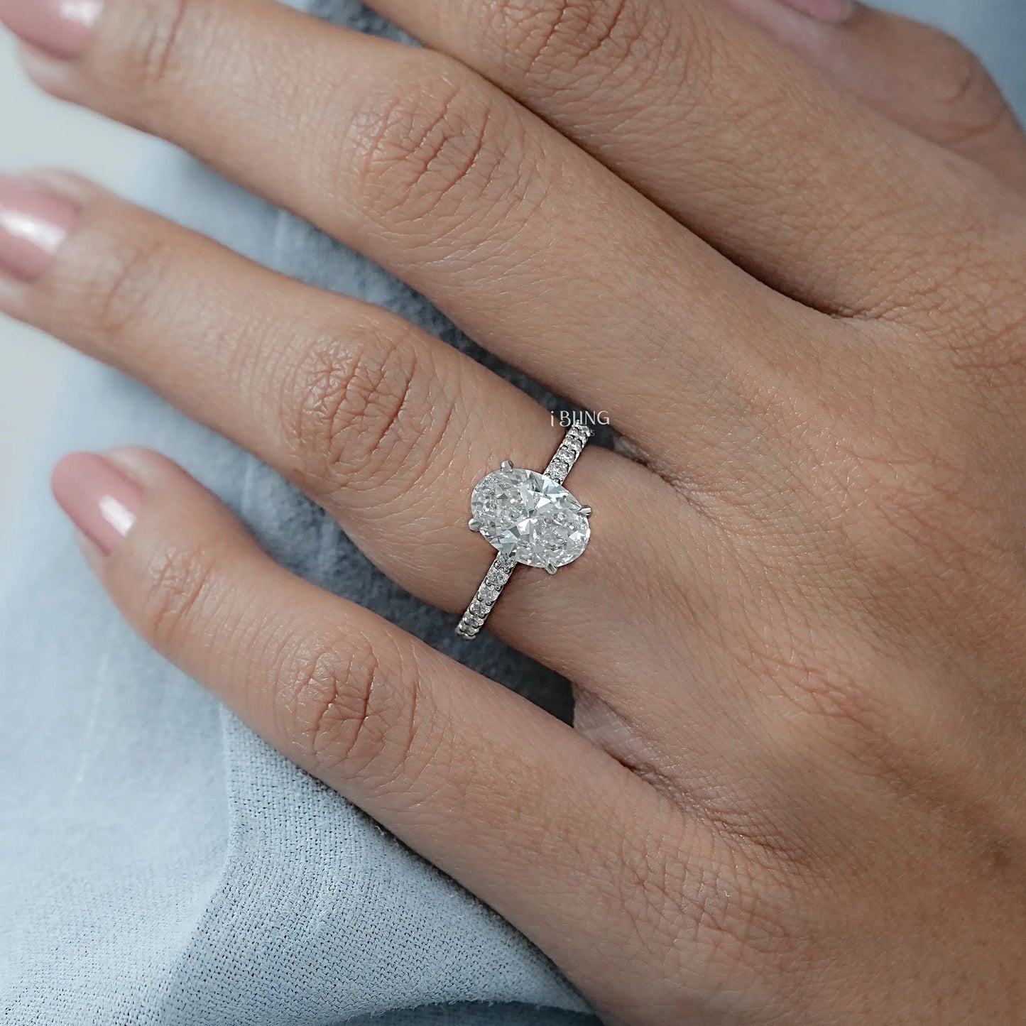 Oval Lab Grown Diamond Solitaire Accent Ring
