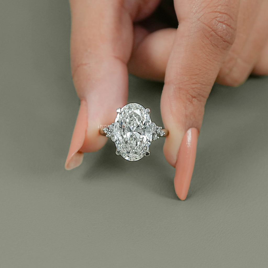 Oval Diamond Solitaire Accent Engagement Ring