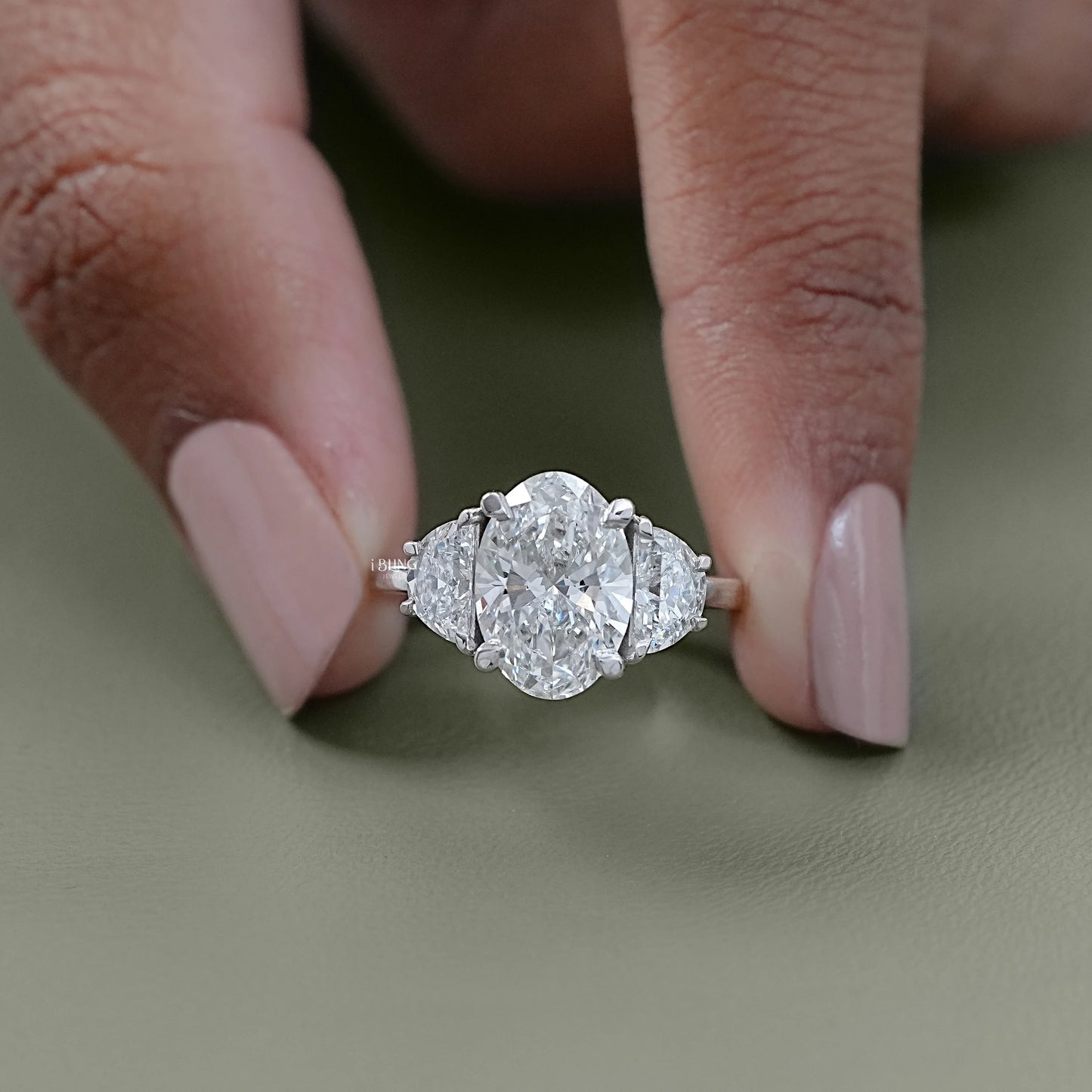 Oval Cut Diamond Three stone Engagement Ring Solitaire Ring