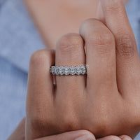Oval Cut Lab Grown Diamond Halo Half Eternity Wedding Band