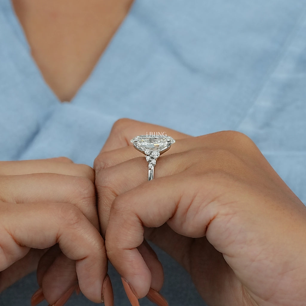 Oval Diamond Solitaire Accent Engagement Ring