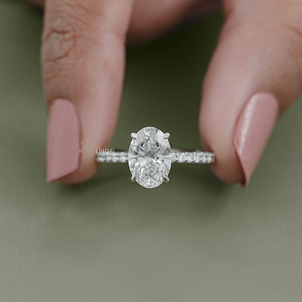 Oval Lab Grown Diamond Solitaire Accent Ring