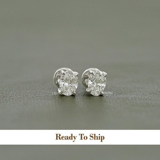 Oval Cut Lab Diamond Screw Back Stud Earrings Stud