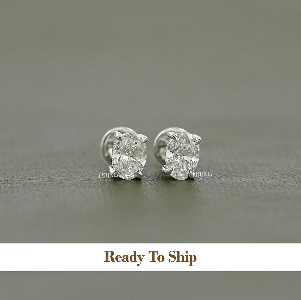 Oval Cut Lab Diamond Screw Back Stud Earrings