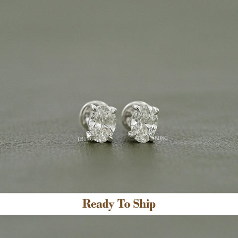 Oval Cut Lab Diamond Screw Back Stud Earrings