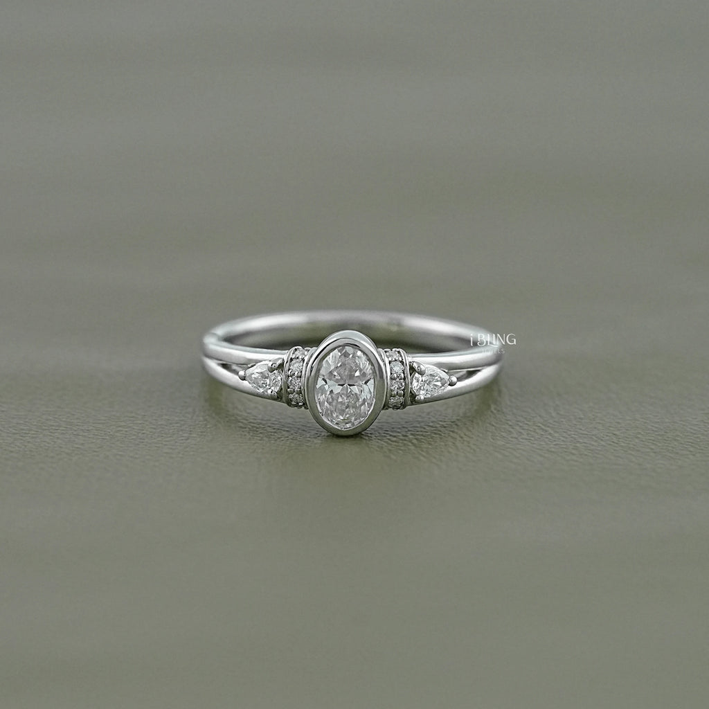 Oval Cut Lab Grown Diamond Three Stone Ring