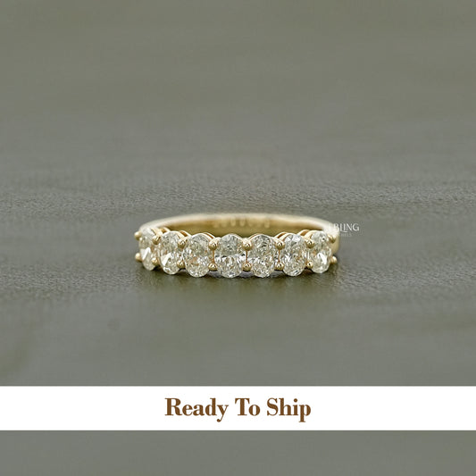 Oval Cut Lab Diamond Half Eternity Wedding Band Half Eternity