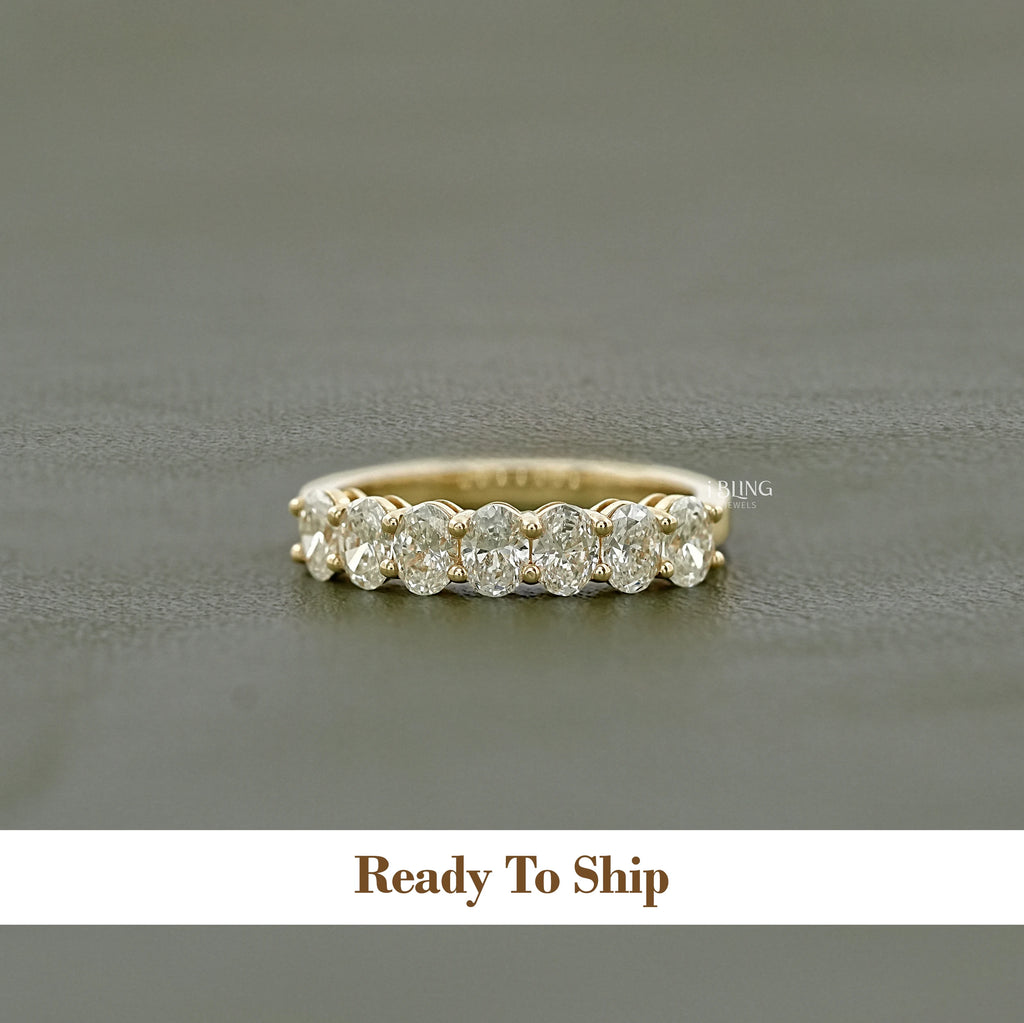 Oval Cut Lab Diamond Half Eternity Wedding Band