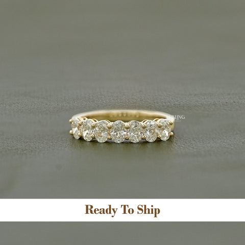 Oval Cut Lab Diamond Half Eternity Wedding Band