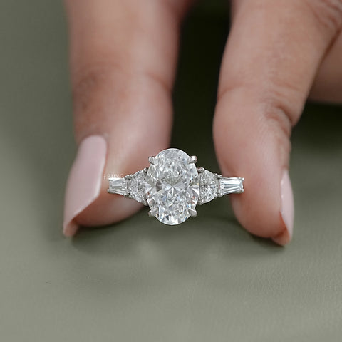 Oval And Half Moon Diamond Five Stone Ring