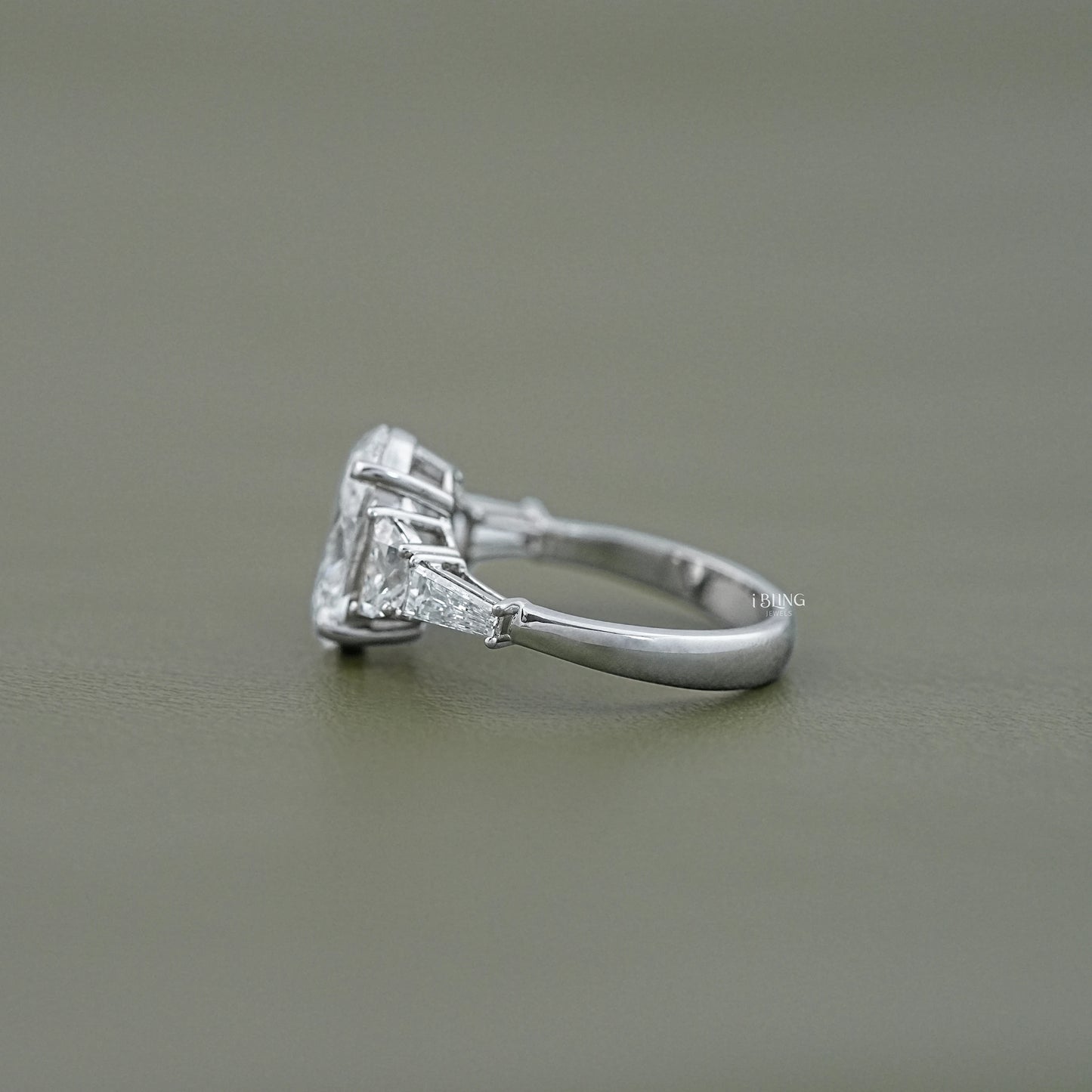 Side view of Oval Half Moon Diamond Five Stone Ring in 14K white gold for elegant bridal wear
