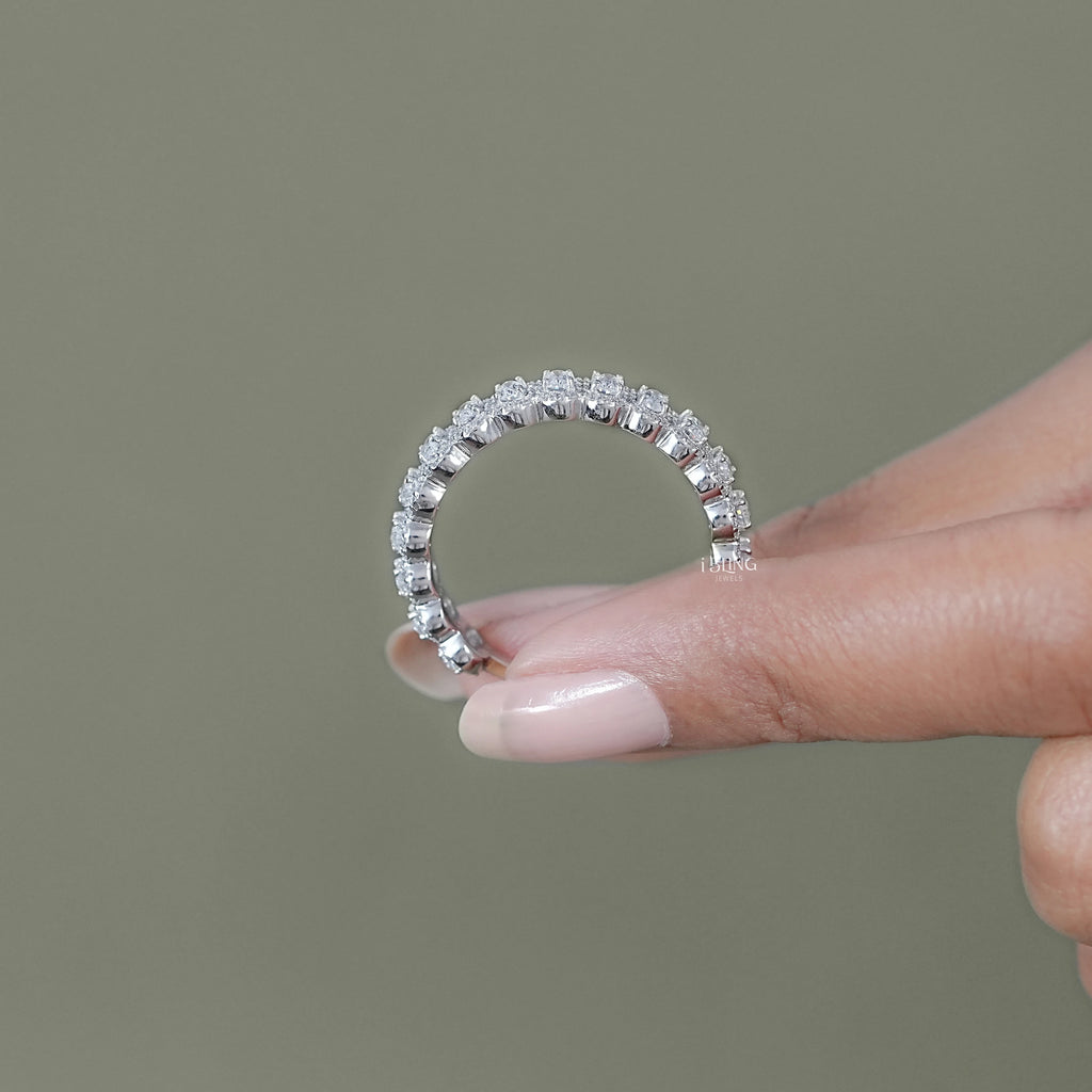 Oval Cut Lab Grown Diamond Halo Half Eternity Wedding Band