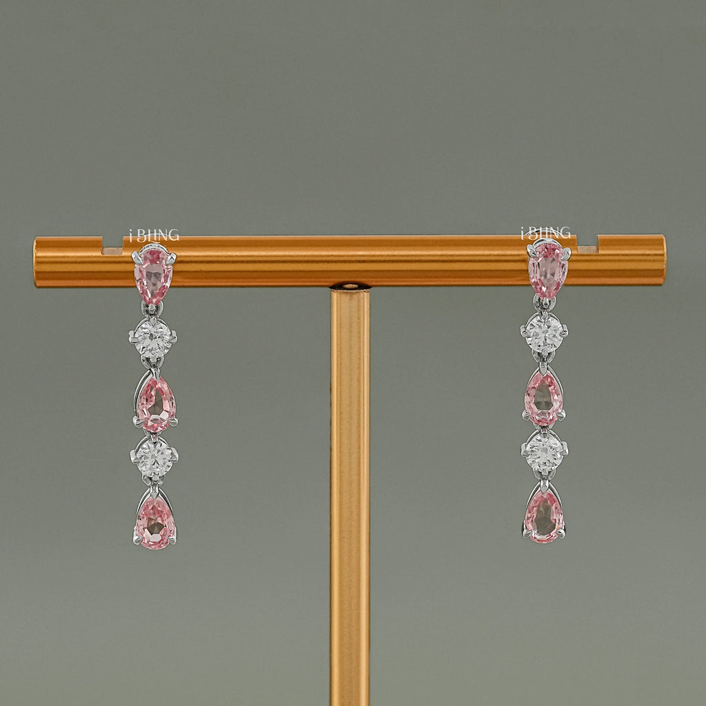 Padparadscha Pink Pear Cut Dangle Earrings