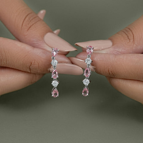 Padparadscha Pink Pear Cut Dangle Earrings