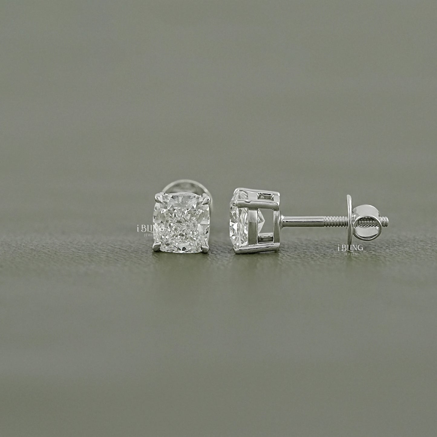 Cushion Cut Lab Diamond Push Back Stud Earrings