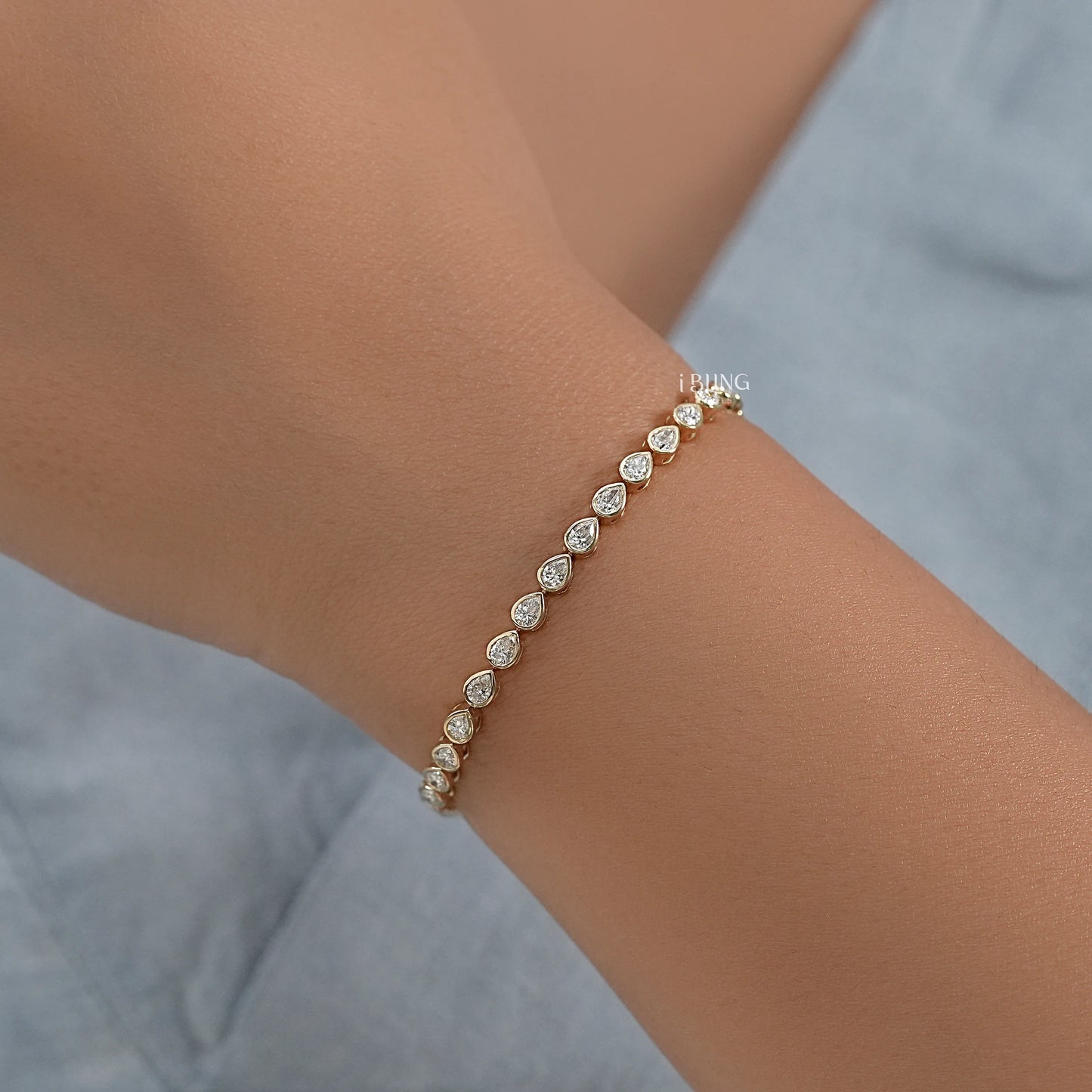 Pear Cut Lab Diamond Bezel Set Tennis Bracelet