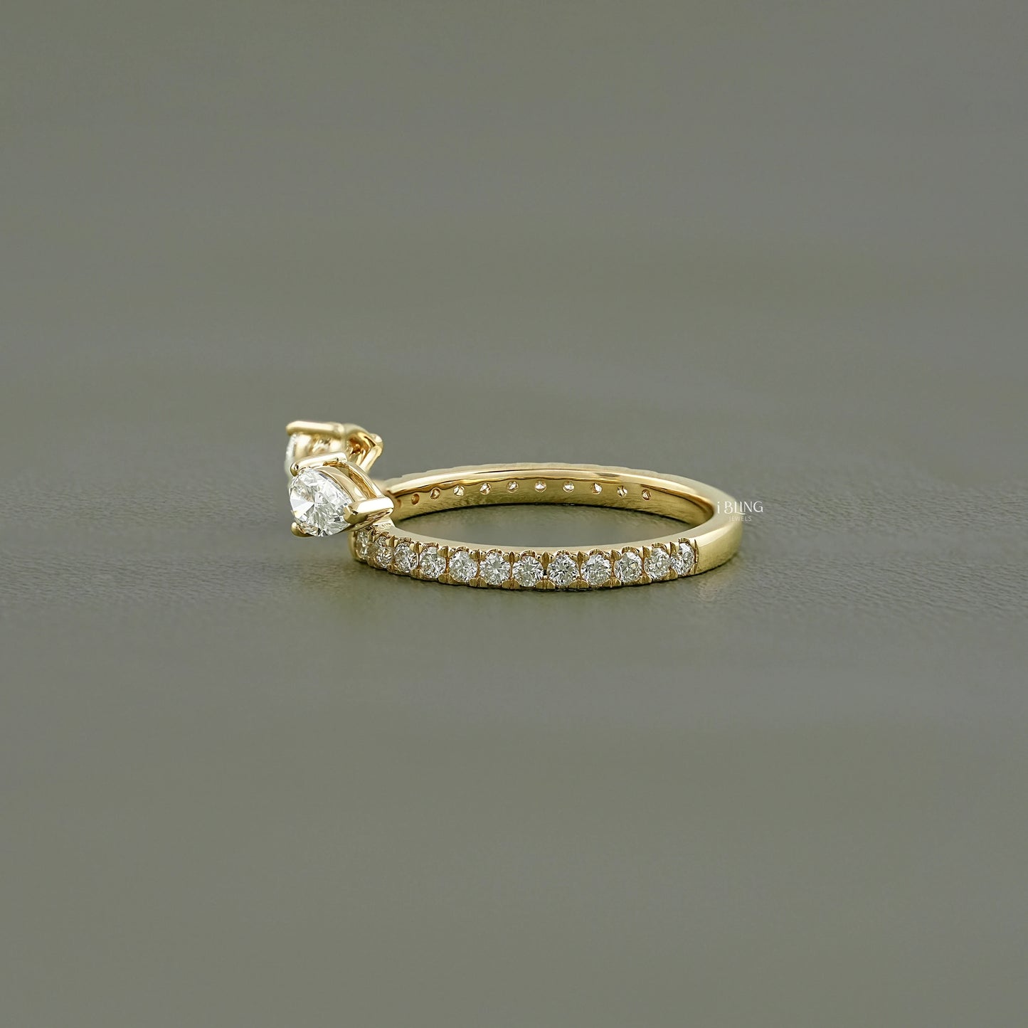 Pear Cut Lab Grown Diamond Open Cuff Wedding Band Two Stone Ring