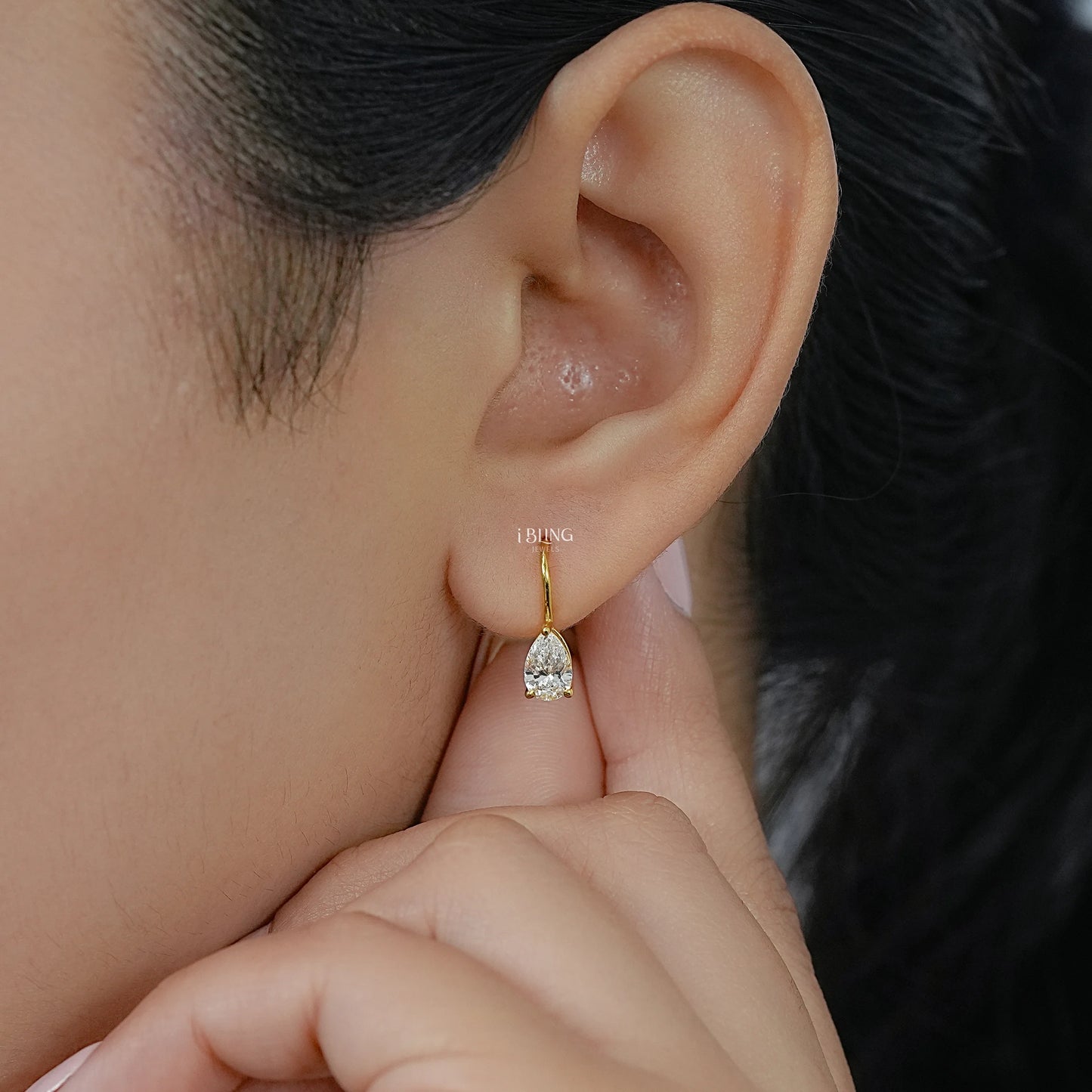 Pear Lab Made Diamond Solitaire Hoop Earrings Dangle & Drops