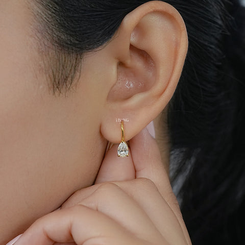 Pear Lab Made Diamond Solitaire Hoop Earrings