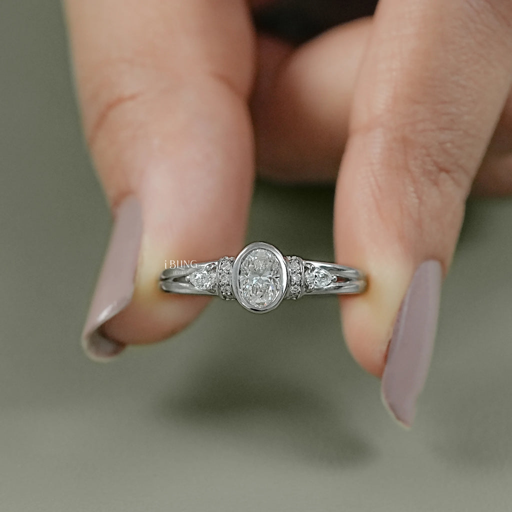 Oval Cut Lab Grown Diamond Three Stone Ring