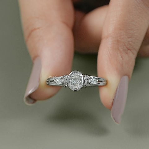Oval Cut Lab Grown Diamond Three Stone Ring