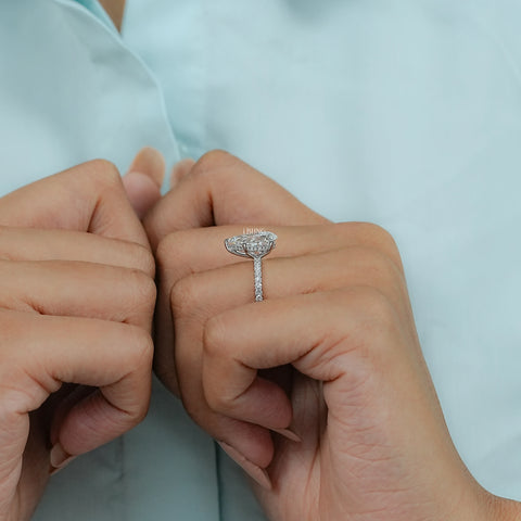 Pear Cut Lab Diamond Hidden Halo Accent Ring