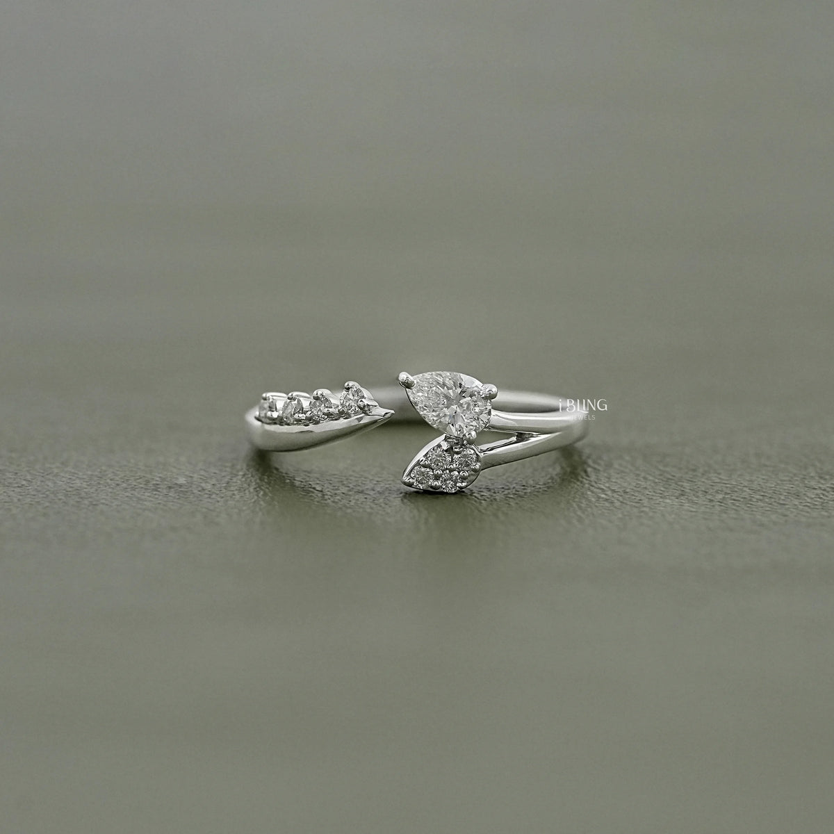 Pear Cut Lab Diamond Open Cuff Engagement Ring Band