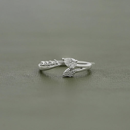 Pear Cut Lab Diamond Open Cuff Engagement Ring Band