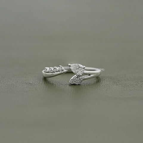 Pear Cut Lab Diamond Open Cuff Engagement Ring