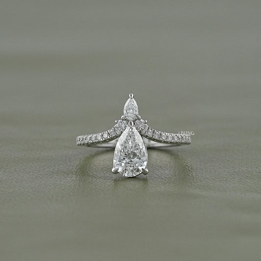 Pear Cut Lab Diamond Chevron Ring