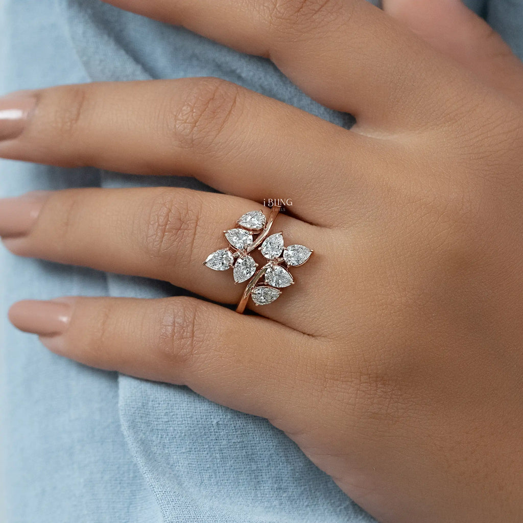 Pear Shaped Lab Diamond Cluster Set Bypass Ring