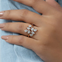Pear Shaped Lab Diamond Cluster Set Bypass Ring